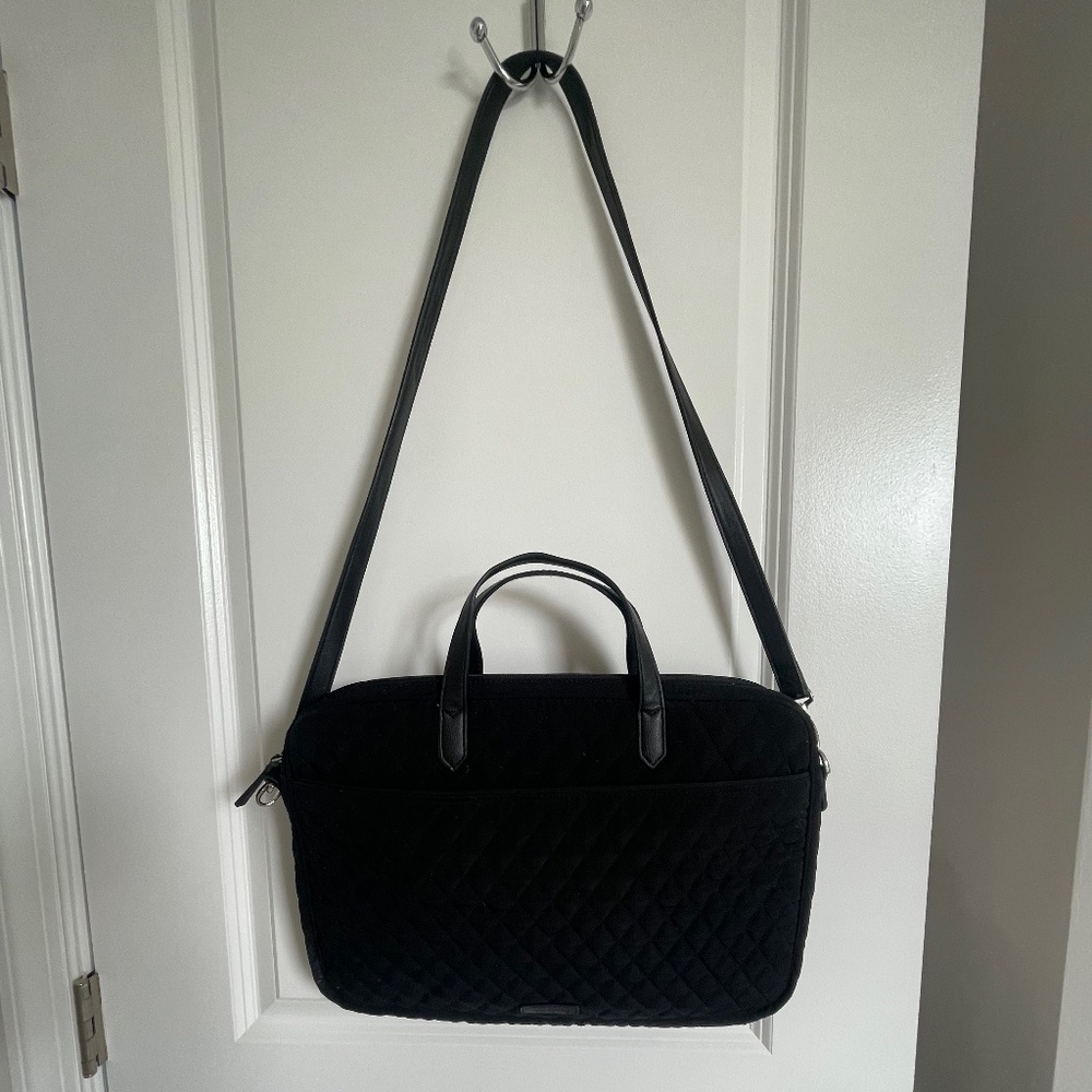 Vera Bradley Black Quilted Laptop Case with Handles and Shoulder Strap